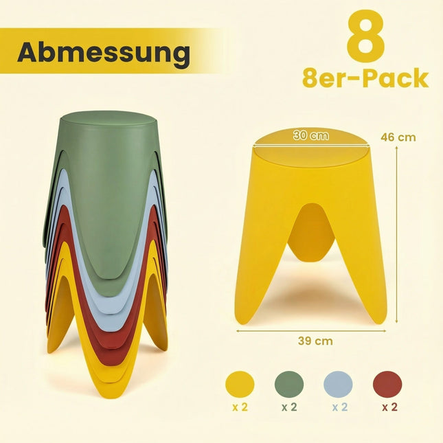 Set de 8 scaune din plastic suprapuse cu perne, înălțime 46 cm