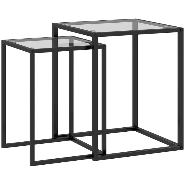 Set de măsuțe laterale stivuibile, picioare din oțel, negru, design modern