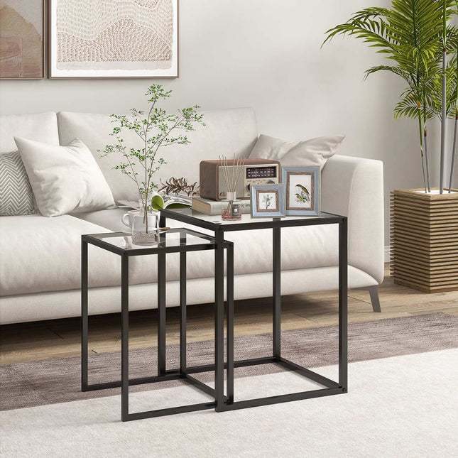 Set de măsuțe laterale stivuibile, picioare din oțel, negru, design modern