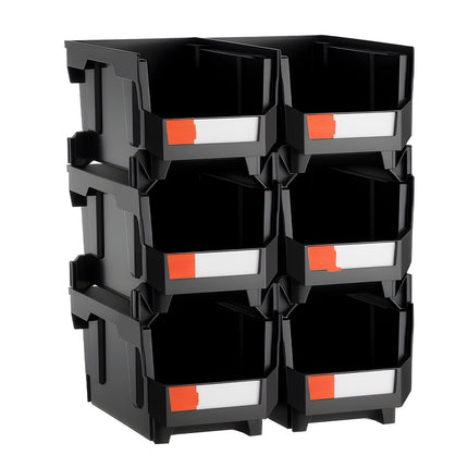 Stackable Storage Bins, Open Front, Black, 6 Pack, 37.7 x 21.5 x 18 cm