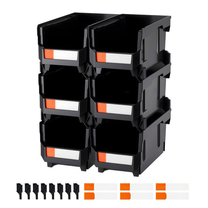 Stackable Storage Bins, Open Front, Black, 6 Pack, 37.7 x 21.5 x 18 cm