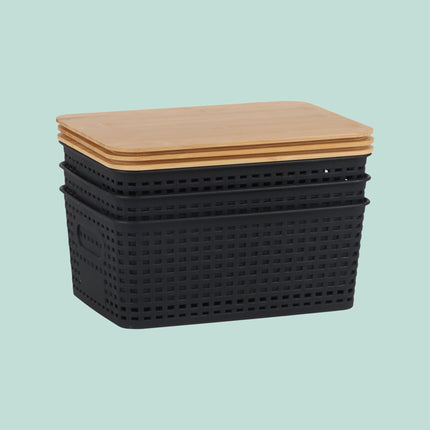 Cutii de depozitare stivuibile cu capace din bambus – Set de 3