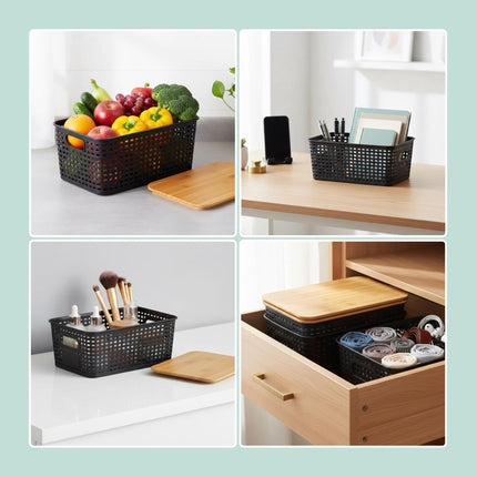 Cutii de depozitare stivuibile cu capace din bambus – Set de 3