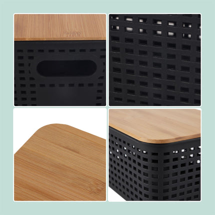 Cutii de depozitare stivuibile cu capace din bambus – Set de 3