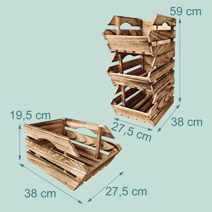 Set de lăzi din lemn stivuibile, finisaj flambat, pachet de 3