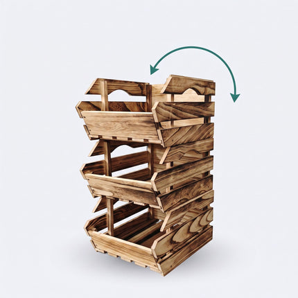 Set de lăzi din lemn stivuibile, finisaj flambat, pachet de 3