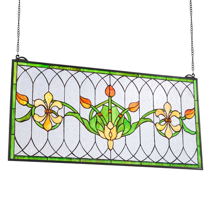 Stained Glass Window Panel 31.9 x 16.9 in, Chain