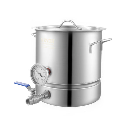 Stainless Steel Brew Kettle, 5 Gal, Valve, Thermometer