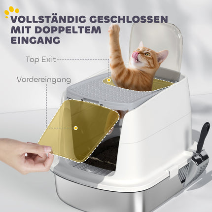 Stainless Steel Enclosed Cat Litter Box with Scoop