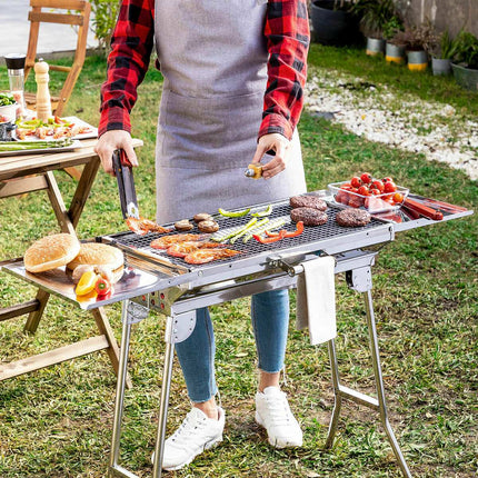 Stainless Steel Foldable Charcoal BBQ by InnovaGoods, 2 Non-Stick BBQ Sheets