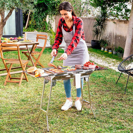 Stainless Steel Foldable Charcoal BBQ by InnovaGoods, 2 Non-Stick BBQ Sheets