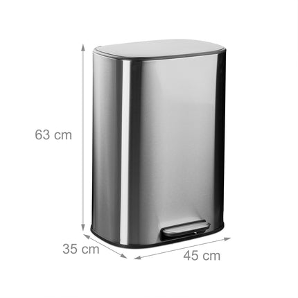 Coș cu pedală din oțel inoxidabil, 50 L, capac cu închidere moale