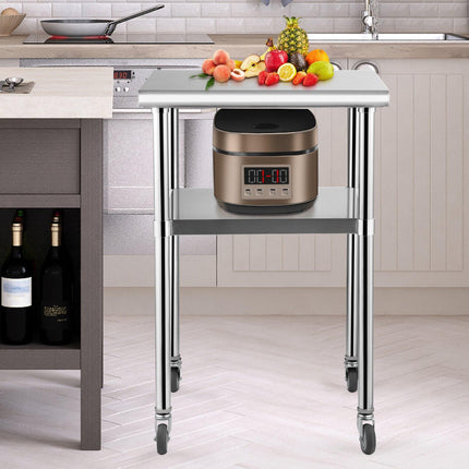 Stainless Steel Prep Table 24x24, Wheels, Undershelf