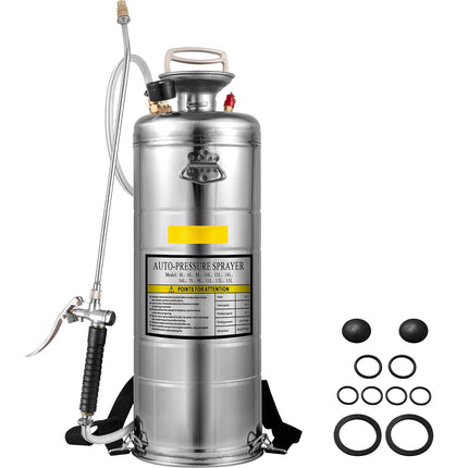 Stainless Steel Pump Sprayer 12L, Nozzle, Pressure Gauge