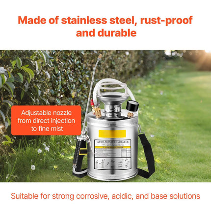 Stainless Steel Pump Sprayer 4L, Adjustable Nozzle
