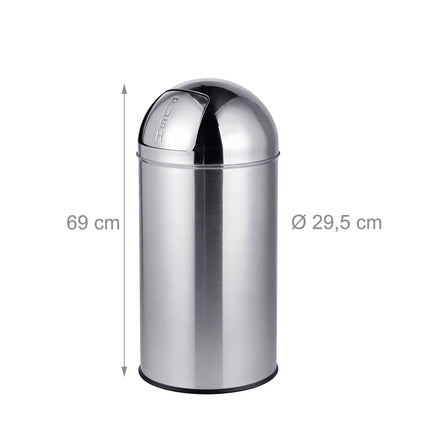 Coș de gunoi din oțel inoxidabil cu capac împingător, 70 l, argintiu