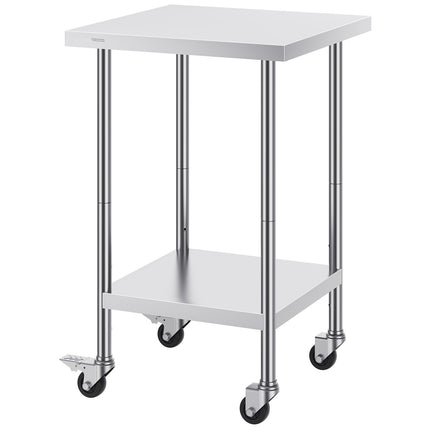 Stainless Steel Work Table 24 x 24 x 38 in, Wheels, Adjustable Shelf