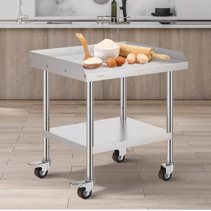 Stainless Steel Work Table 24 x 28 in, Casters, Backsplash