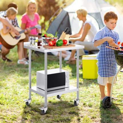 Stainless Steel Work Table 24x30x40, Casters, Adjustable Shelf