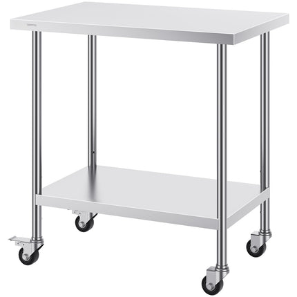 Stainless Steel Work Table 24 x 36, 4 Wheels, Adjustable