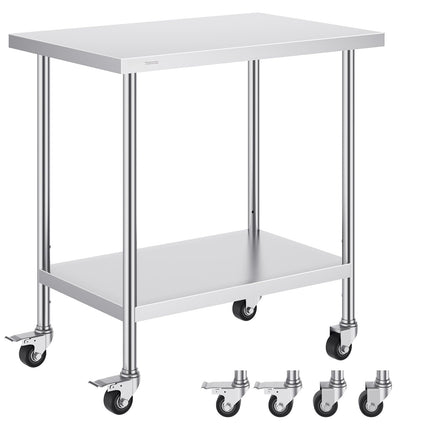 Stainless Steel Work Table 24 x 36, 4 Wheels, Adjustable
