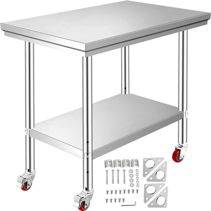 Stainless Steel Work Table 30x24x33in, Wheels, 700lb