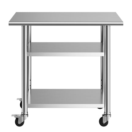 Stainless Steel Work Table, 36x24 in, 2 Shelves, Wheels