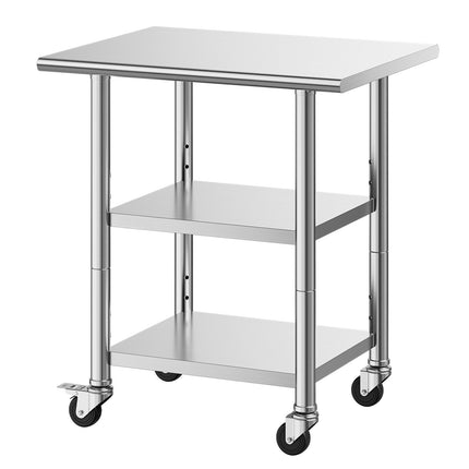 Stainless Steel Work Table 61x76 cm, 2 Shelves, Wheels