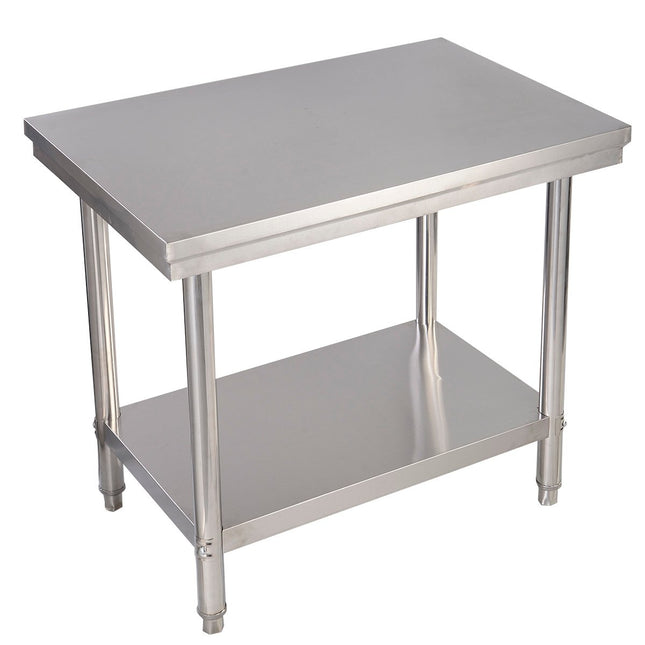 Stainless steel kitchen table work table gastro table with intermediate shelf 92x61x90cm