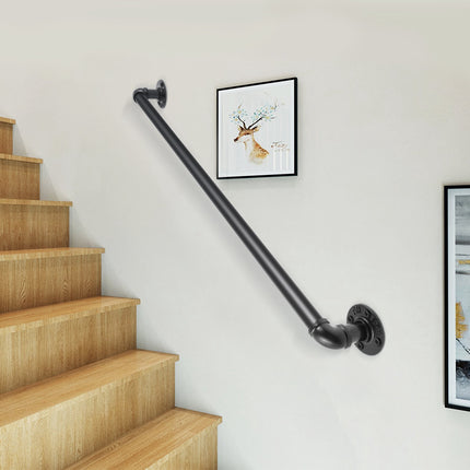 Stair Handrail, 61 cm Carbon Steel Wall-Mount Pipe, Black