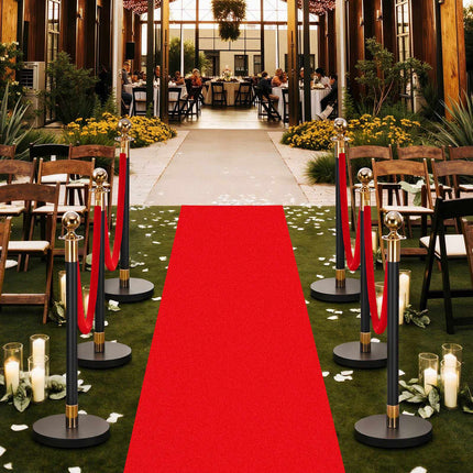 Stanchion Post Set, 6 Posts, 4 Velvet Ropes, Red Carpet