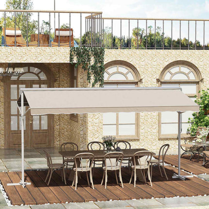 Beige folding patio awning, crank operated, 4.5x3.4M