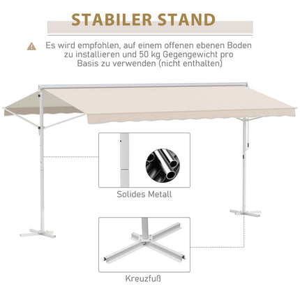 Beige folding patio awning, crank operated, 4.5x3.4M