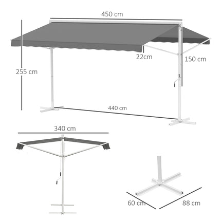 Patio Garden awning with folding arm, 4.5x3.4M, Grey