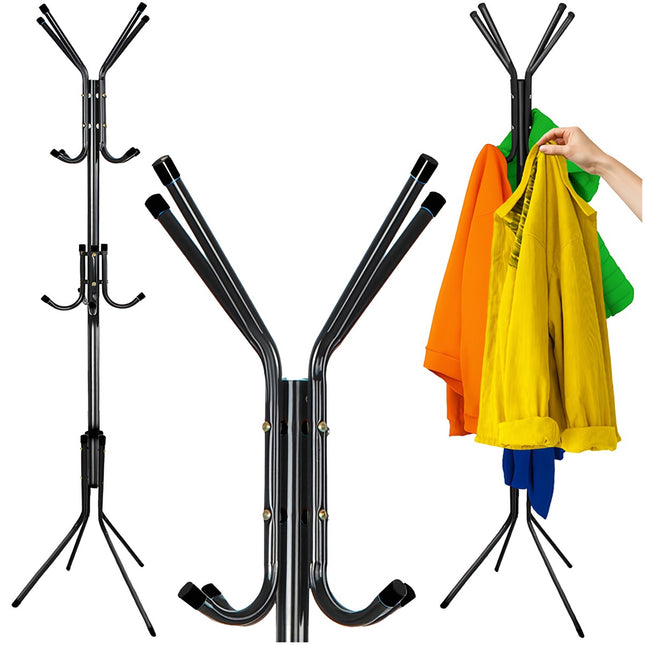 Suport de haine vertical, metal negru, 170 cm, 3 niveluri