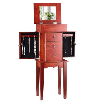 Standing Jewelry Armoire with Mirror, 3 Drawers, Hooks