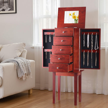 Standing Jewelry Armoire with Mirror, 4 Drawers, Hooks