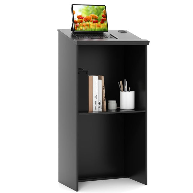 Pupitru vertical cu raft, gestionare cabluri, negru, 116,5 cm