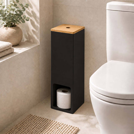 Standing Toilet Roll Holder for 4 Rolls, Wall-Mountable, Black