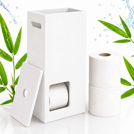 Standing Toilet Roll Storage for 8 Rolls with Side Handle, White, MDF