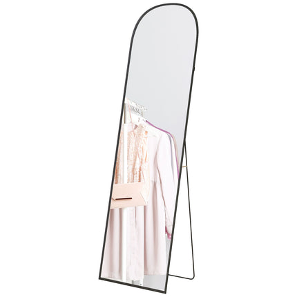 Oglindă pe picioare, oglindă pe toată lungimea, design modern, 50 cm x 1,5 cm x 161,5 cm, neagră