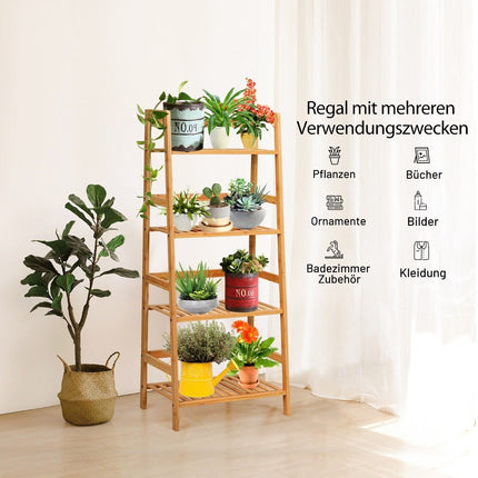 Standing shelf with 4 levels ladder shelf made of bamboo bookcase plant shelf balcony shelf 48 x 32 x 115 cm natural
