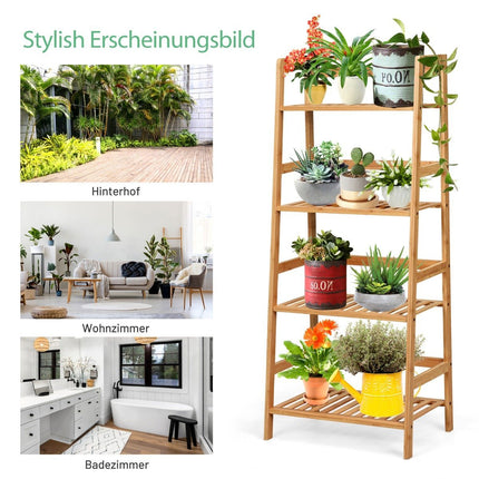 Standing shelf with 4 levels ladder shelf made of bamboo bookcase plant shelf balcony shelf 48 x 32 x 115 cm natural