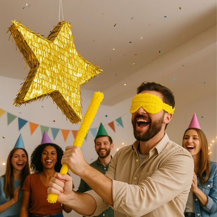 Set piñata stea cu băț și legătură la ochi