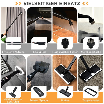 Aparat de curățat cu abur 2000W cu 18 accesorii, rezervor de 1,5 l