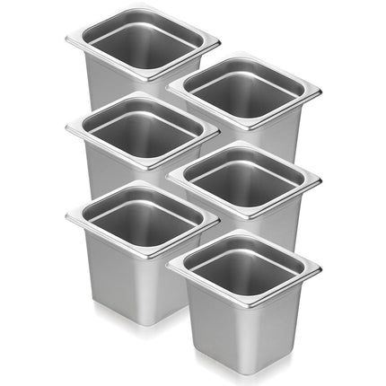 Steam Table Pans, 6-Pack 1/6 Size, 6-Inch Deep, Stainless Steel
