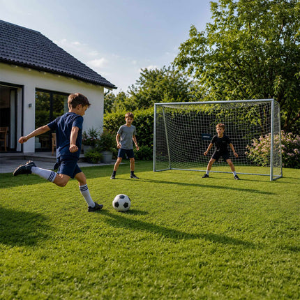 Steel Football Goal with Goal Wall for Shooting Practice, PE Net, Grey