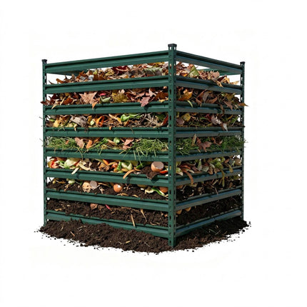 Composter de grădină din oțel, design cu grătare deschise, asamblare ușoară