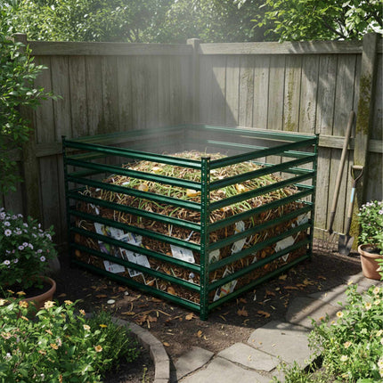 Composter de grădină din oțel, design cu grătare deschise, asamblare ușoară