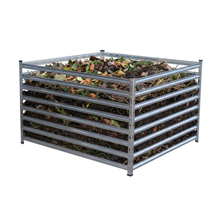 Composter de grădină din oțel, design cu grătare deschise, asamblare ușoară